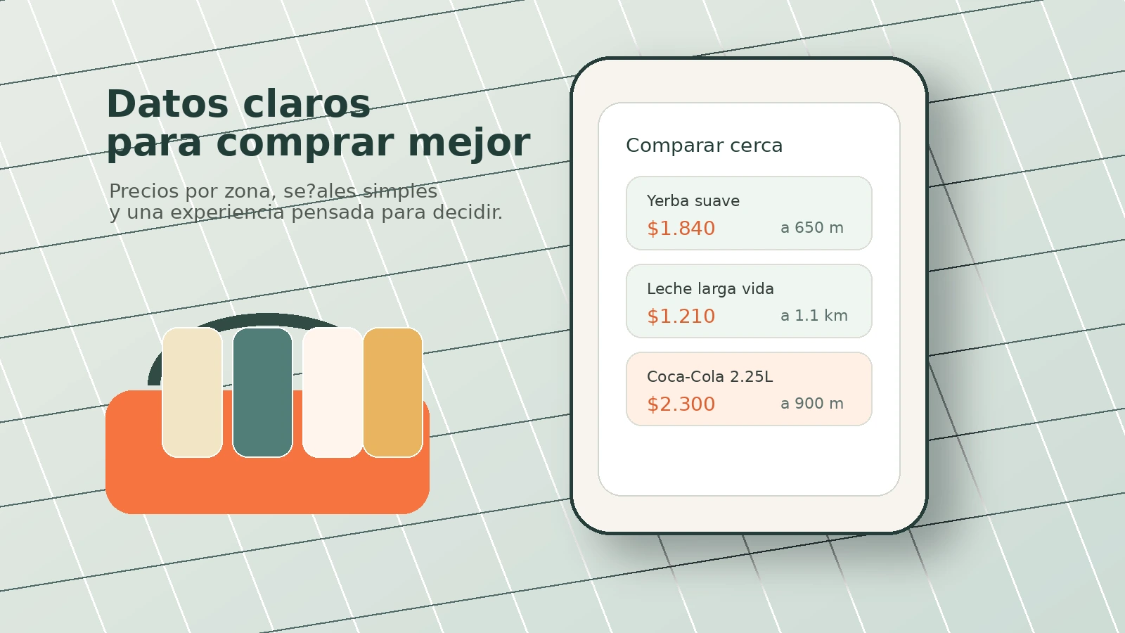 Ilustracion de Orizen comparando precios y comercios cercanos